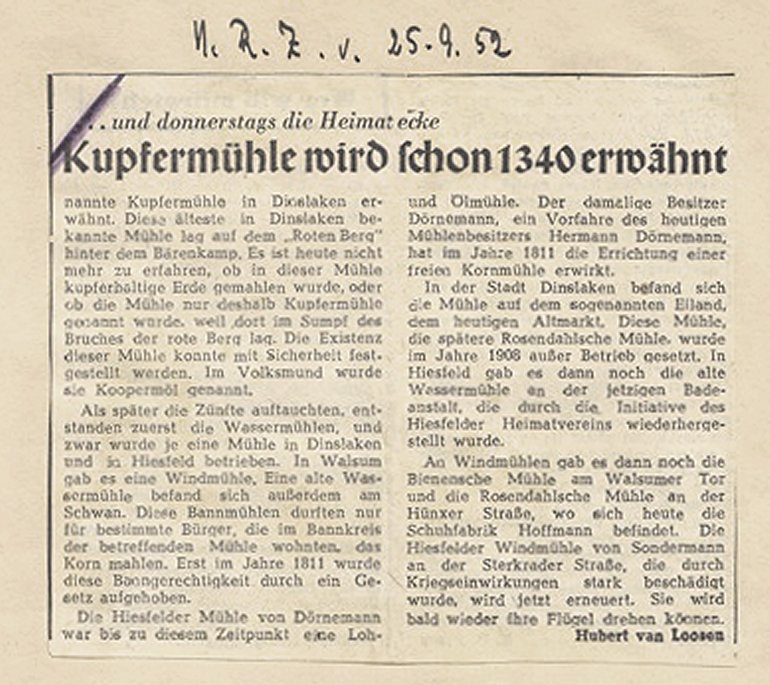 Artikel in der NRZ vom 25. September 1952